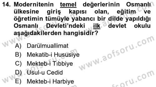 Eğitim Tarihi Dersi 2018 - 2019 Yılı Yaz Okulu Sınav Soruları 14. Soru