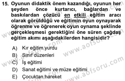 Eğitim Tarihi Dersi 2018 - 2019 Yılı Yaz Okulu Sınav Soruları 15. Soru