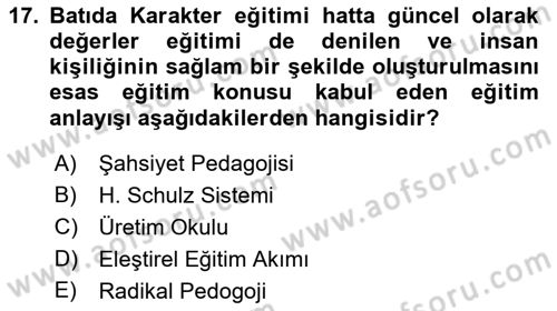 Eğitim Tarihi Dersi 2018 - 2019 Yılı Yaz Okulu Sınav Soruları 17. Soru