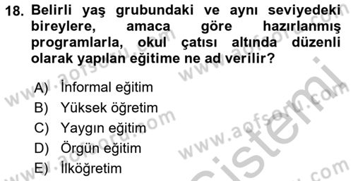 Eğitim Tarihi Dersi 2018 - 2019 Yılı Yaz Okulu Sınav Soruları 18. Soru