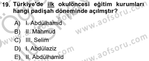Eğitim Tarihi Dersi 2018 - 2019 Yılı Yaz Okulu Sınav Soruları 19. Soru
