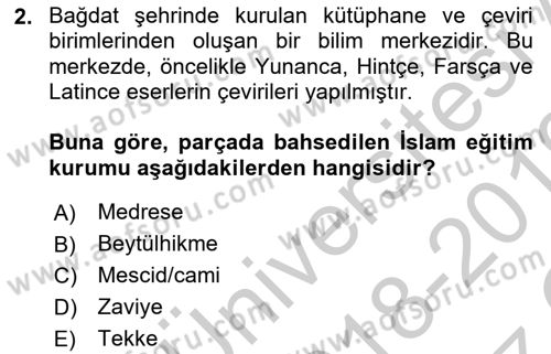 Eğitim Tarihi Dersi 2018 - 2019 Yılı Yaz Okulu Sınav Soruları 2. Soru