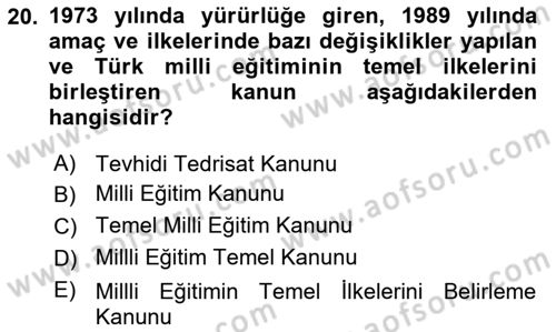 Eğitim Tarihi Dersi 2018 - 2019 Yılı Yaz Okulu Sınav Soruları 20. Soru