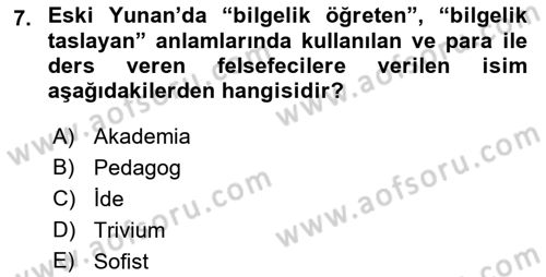 Eğitim Tarihi Dersi 2018 - 2019 Yılı Yaz Okulu Sınav Soruları 7. Soru