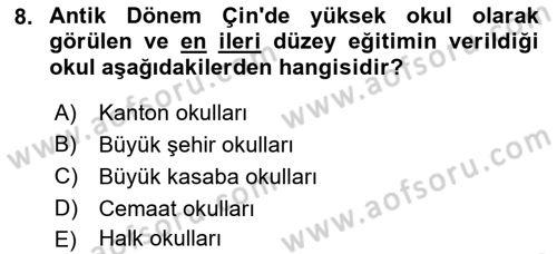 Eğitim Tarihi Dersi 2018 - 2019 Yılı Yaz Okulu Sınav Soruları 8. Soru
