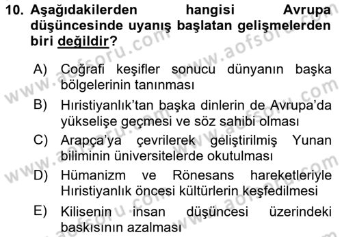 Eğitim Tarihi Dersi 2020 - 2021 Yılı Yaz Okulu Sınav Soruları 10. Soru