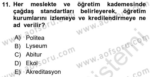 Eğitim Tarihi Dersi 2020 - 2021 Yılı Yaz Okulu Sınav Soruları 11. Soru