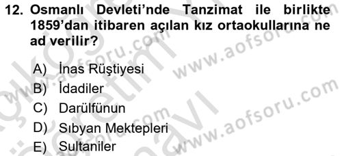 Eğitim Tarihi Dersi 2020 - 2021 Yılı Yaz Okulu Sınav Soruları 12. Soru