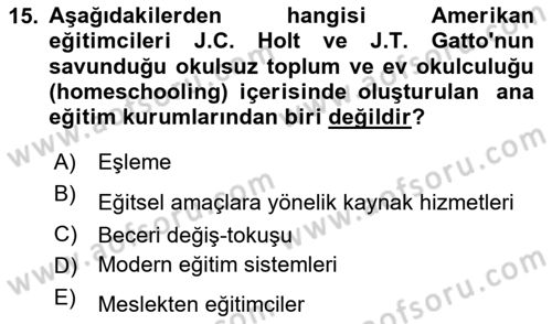 Eğitim Tarihi Dersi 2020 - 2021 Yılı Yaz Okulu Sınav Soruları 15. Soru