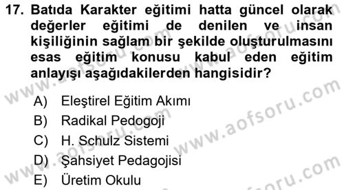Eğitim Tarihi Dersi 2020 - 2021 Yılı Yaz Okulu Sınav Soruları 17. Soru