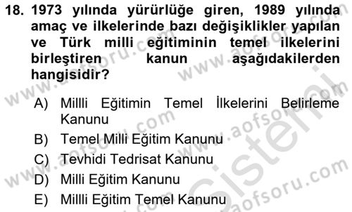Eğitim Tarihi Dersi 2020 - 2021 Yılı Yaz Okulu Sınav Soruları 18. Soru