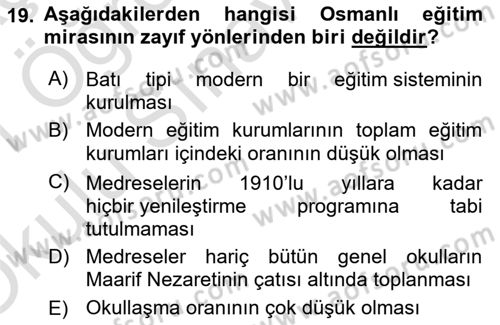 Eğitim Tarihi Dersi 2020 - 2021 Yılı Yaz Okulu Sınav Soruları 19. Soru