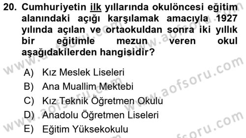Eğitim Tarihi Dersi 2020 - 2021 Yılı Yaz Okulu Sınav Soruları 20. Soru