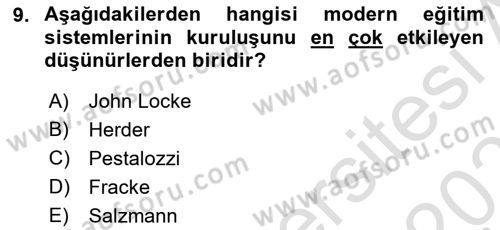 Eğitim Tarihi Dersi 2020 - 2021 Yılı Yaz Okulu Sınav Soruları 9. Soru