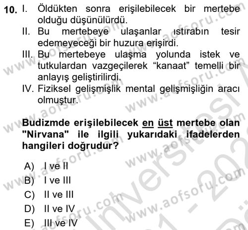 Eğitim Tarihi Dersi 2021 - 2022 Yılı (Vize) Ara Sınavı 10. Soru