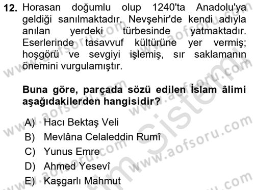 Eğitim Tarihi Dersi 2021 - 2022 Yılı (Vize) Ara Sınavı 12. Soru