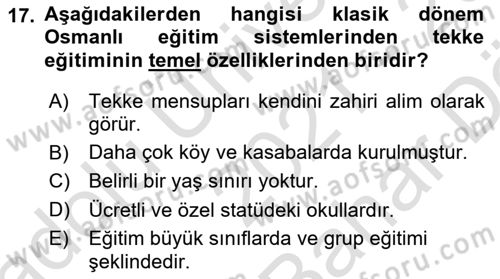 Eğitim Tarihi Dersi 2021 - 2022 Yılı (Vize) Ara Sınavı 17. Soru