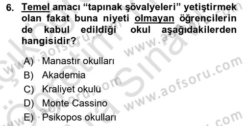 Eğitim Tarihi Dersi 2021 - 2022 Yılı (Vize) Ara Sınavı 6. Soru