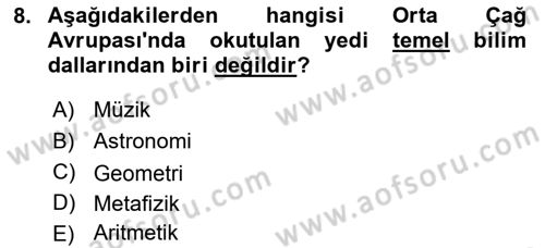 Eğitim Tarihi Dersi 2021 - 2022 Yılı (Vize) Ara Sınavı 8. Soru