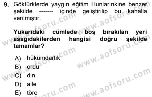 Eğitim Tarihi Dersi 2021 - 2022 Yılı (Vize) Ara Sınavı 9. Soru