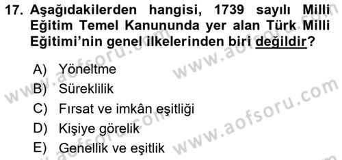 Eğitim Tarihi Dersi 2022 - 2023 Yılı (Final) Dönem Sonu Sınav Soruları 17. Soru