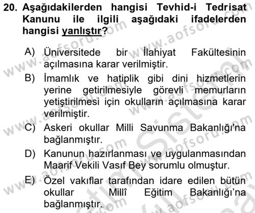 Eğitim Tarihi Dersi 2022 - 2023 Yılı (Final) Dönem Sonu Sınav Soruları 20. Soru