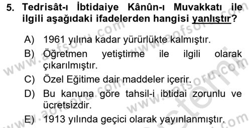Eğitim Tarihi Dersi 2022 - 2023 Yılı (Final) Dönem Sonu Sınav Soruları 5. Soru