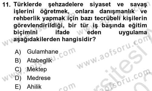 Eğitim Tarihi Dersi 2023 - 2024 Yılı (Vize) Ara Sınav Soruları 11. Soru