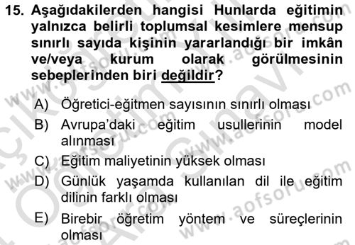 Eğitim Tarihi Dersi 2023 - 2024 Yılı (Vize) Ara Sınav Soruları 15. Soru