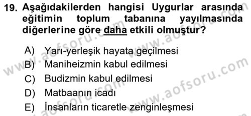 Eğitim Tarihi Dersi 2023 - 2024 Yılı (Vize) Ara Sınav Soruları 19. Soru