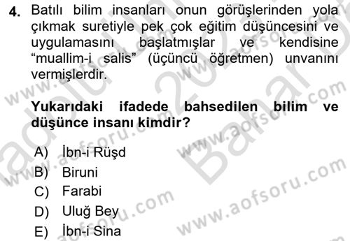 Eğitim Tarihi Dersi 2023 - 2024 Yılı (Vize) Ara Sınav Soruları 4. Soru
