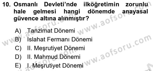 Eğitim Tarihi Dersi 2023 - 2024 Yılı (Final) Dönem Sonu Sınav Soruları 10. Soru