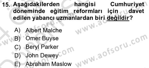 Eğitim Tarihi Dersi 2023 - 2024 Yılı (Final) Dönem Sonu Sınav Soruları 15. Soru