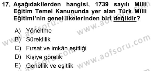 Eğitim Tarihi Dersi 2023 - 2024 Yılı (Final) Dönem Sonu Sınav Soruları 17. Soru