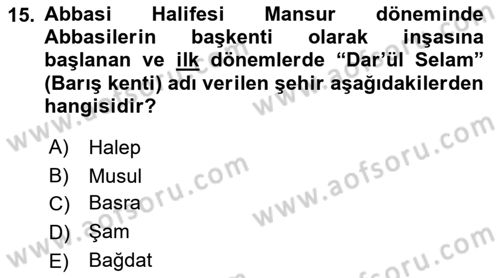 Birinci Dünya Savaşı’nda Türk Cepheleri Dersi 2021 - 2022 Yılı (Vize) Ara Sınav Soruları 15. Soru