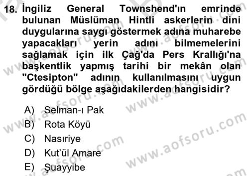 Birinci Dünya Savaşı’nda Türk Cepheleri Dersi 2021 - 2022 Yılı (Vize) Ara Sınav Soruları 18. Soru