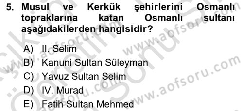 Birinci Dünya Savaşı’nda Türk Cepheleri Dersi 2021 - 2022 Yılı (Final) Dönem Sonu Sınav Soruları 5. Soru