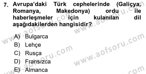 Birinci Dünya Savaşı’nda Türk Cepheleri Dersi 2021 - 2022 Yılı (Final) Dönem Sonu Sınav Soruları 7. Soru