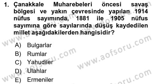 Birinci Dünya Savaşı’nda Türk Cepheleri Dersi 2021 - 2022 Yılı Yaz Okulu Sınav Soruları 1. Soru