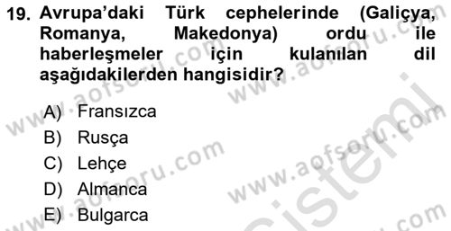 Birinci Dünya Savaşı’nda Türk Cepheleri Dersi 2021 - 2022 Yılı Yaz Okulu Sınav Soruları 19. Soru