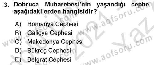 Birinci Dünya Savaşı’nda Türk Cepheleri Dersi 2021 - 2022 Yılı Yaz Okulu Sınav Soruları 3. Soru