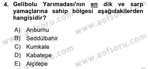Birinci Dünya Savaşı’nda Türk Cepheleri Dersi 2021 - 2022 Yılı Yaz Okulu Sınav Soruları 4. Soru