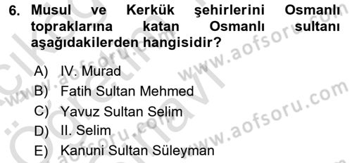 Birinci Dünya Savaşı’nda Türk Cepheleri Dersi 2021 - 2022 Yılı Yaz Okulu Sınav Soruları 6. Soru