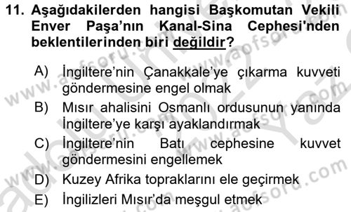 Birinci Dünya Savaşı’nda Türk Cepheleri Dersi 2022 - 2023 Yılı Yaz Okulu Sınav Soruları 11. Soru