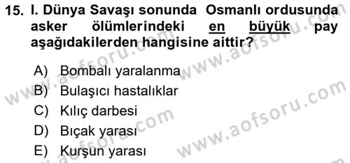 Birinci Dünya Savaşı’nda Türk Cepheleri Dersi 2022 - 2023 Yılı Yaz Okulu Sınav Soruları 15. Soru