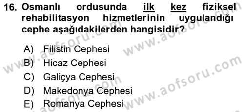 Birinci Dünya Savaşı’nda Türk Cepheleri Dersi 2022 - 2023 Yılı Yaz Okulu Sınav Soruları 16. Soru