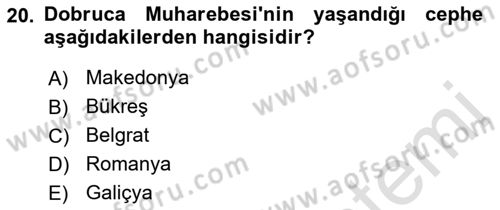 Birinci Dünya Savaşı’nda Türk Cepheleri Dersi 2022 - 2023 Yılı Yaz Okulu Sınav Soruları 20. Soru
