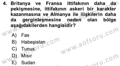 Birinci Dünya Savaşı’nda Türk Cepheleri Dersi 2022 - 2023 Yılı Yaz Okulu Sınav Soruları 4. Soru