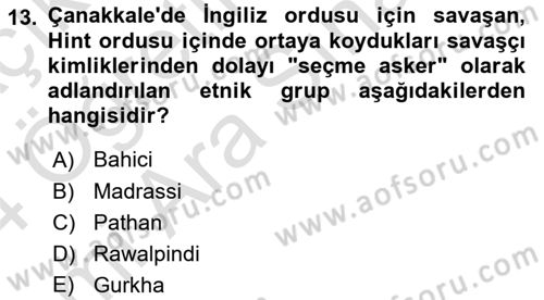 Birinci Dünya Savaşı’nda Türk Cepheleri Dersi 2023 - 2024 Yılı (Vize) Ara Sınavı 13. Soru