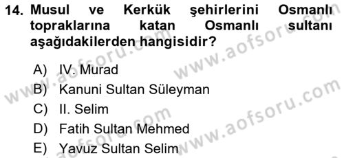 Birinci Dünya Savaşı’nda Türk Cepheleri Dersi 2023 - 2024 Yılı (Vize) Ara Sınavı 14. Soru